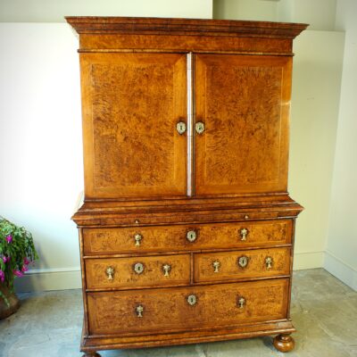 William And Mary Burr Amboyna Cabinet On Chest.