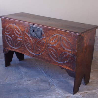A Small 17th Century Six Plank Oak Coffer
